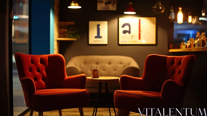 Cozy Red Armchairs in Vintage Room AI Image