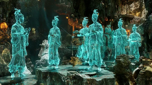 Cyan Figures in Stone Cave