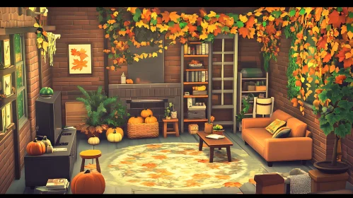 Cozy Fall Room with Pumpkins