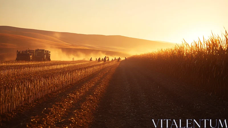 Sunset Over Golden Harvest Field AI Image