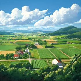 Scenic Countryside View with Fields and Sky