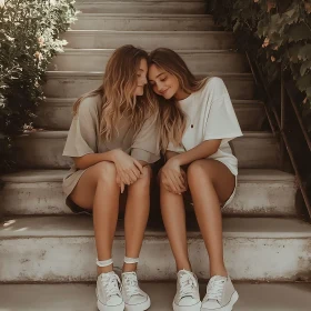 Friends Resting on Steps Together