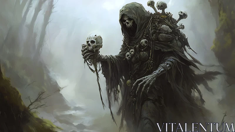 Dark Fantasy Skeleton with Skull AI Image