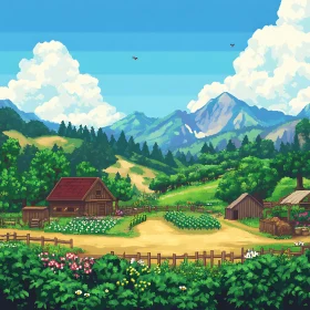 Scenic Pixel Art Farm in Valley