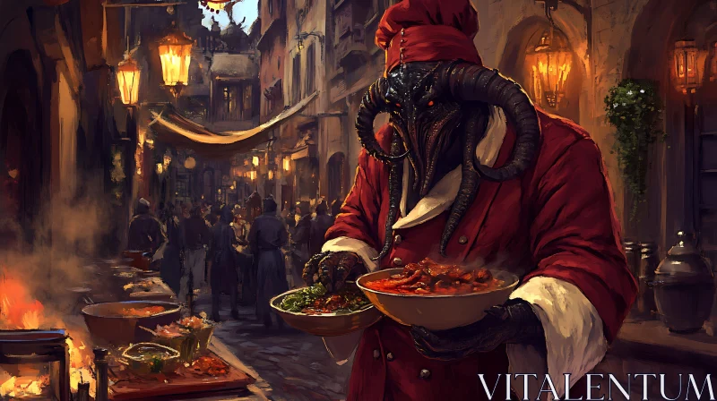 Culinary Demon on a Bustling Street AI Image