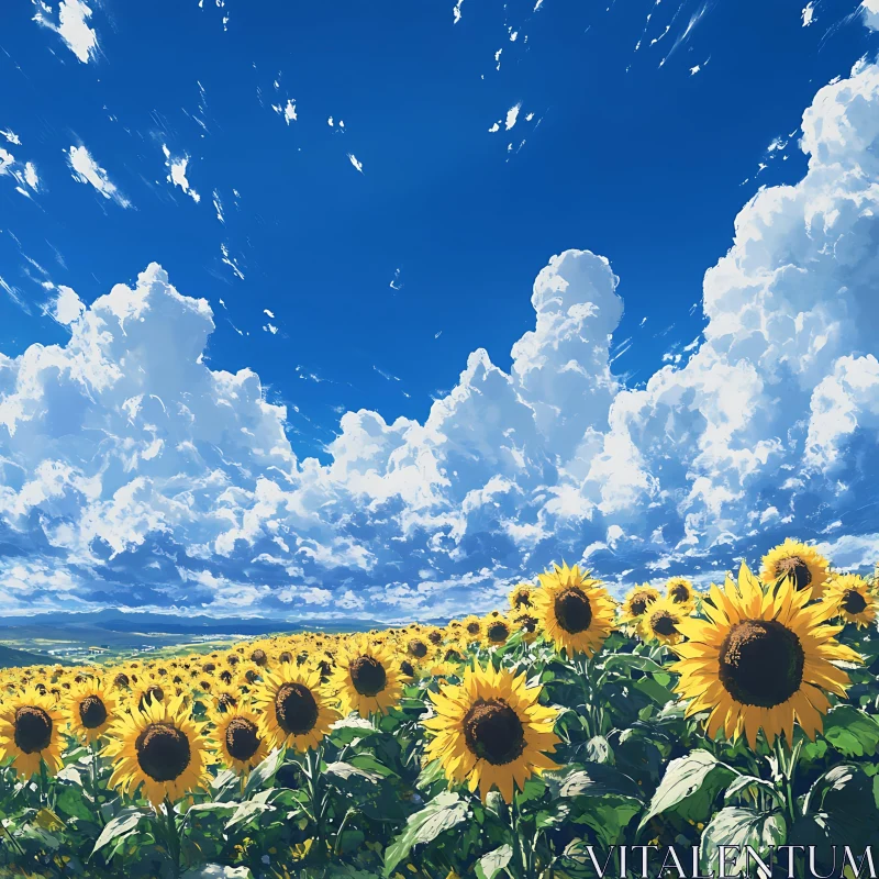 AI ART Golden Sunflowers and Azure Skies