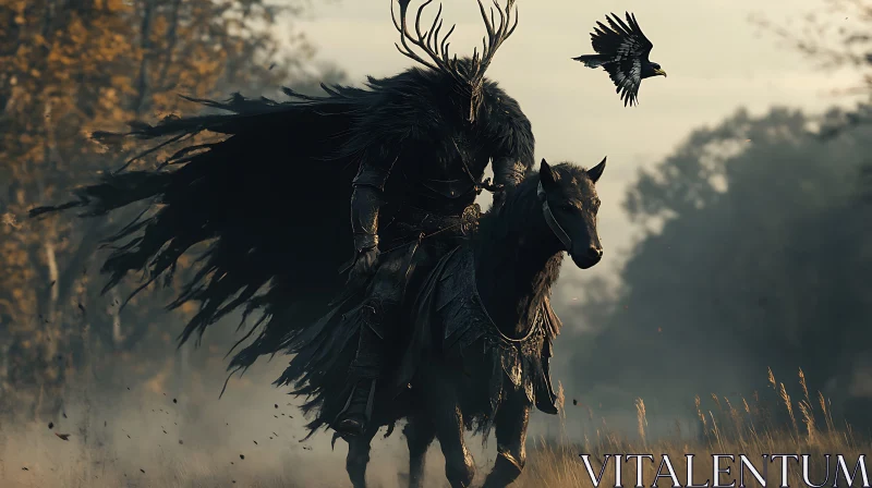 Antlered Knight on Horseback with Raven AI Image