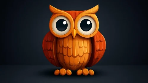 Artistic Wooden Owl with Big Eyes AI Image