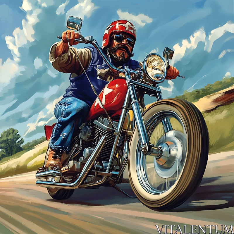 Retro Biker on Classic Motorcycle AI Image