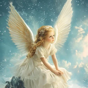 Celestial Child Angel with Golden Wings