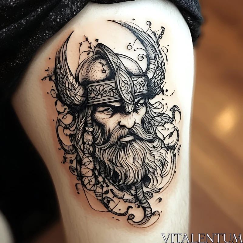 Intricate Viking Warrior Tattoo Design AI Image