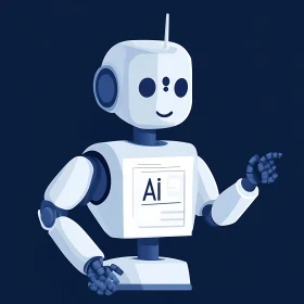 Cartoon Robot with AI Sign