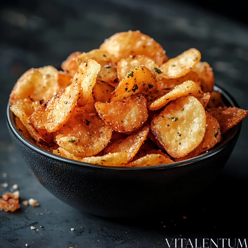 Seasoned Potato Chips in Dark Bowl AI Image