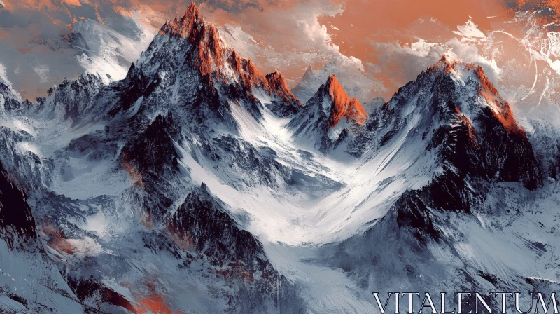 Majestic Mountain Range Illuminated by Sunset AI Image