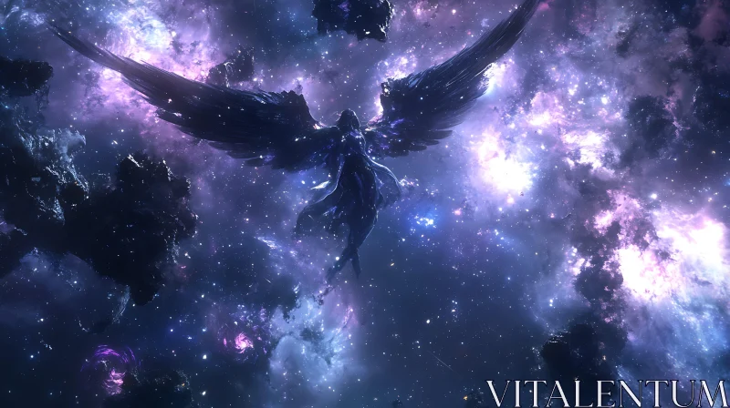 AI ART Winged Figure in Cosmic Starry Sky