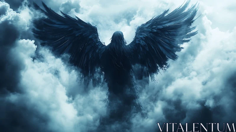 Dark Angel Rising from Clouds AI Image