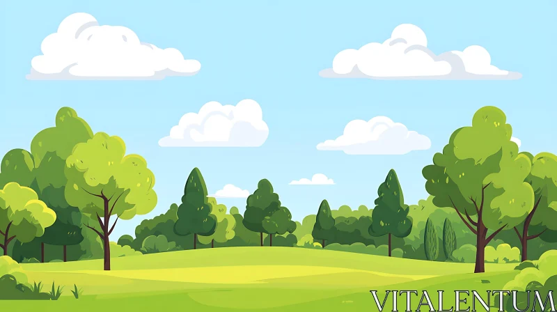 AI ART Cartoon Landscape with Trees and Clouds