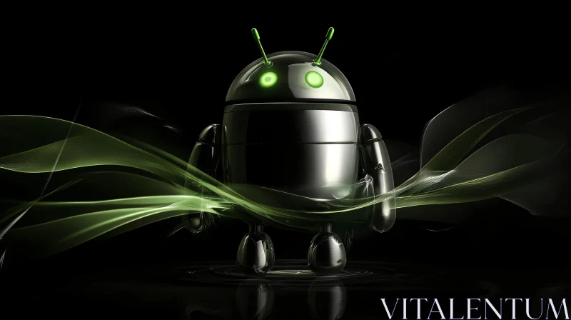 Android Robot with Green Glowing Eyes AI Image