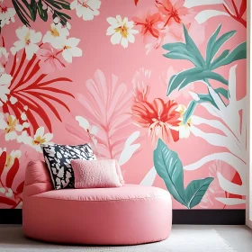 Floral Wallpaper and Pink Chair