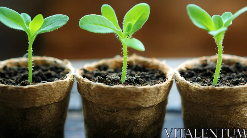 Three Seedlings in Biodegradable Pots AI Image