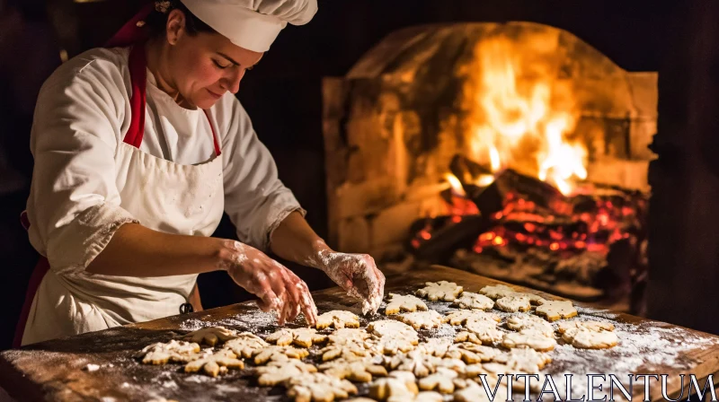 Artisan Chef Preparing Cookies by Firelight AI Image