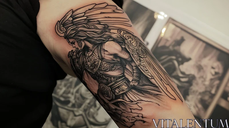 Detailed Black and Grey Warrior Tattoo AI Image