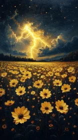 Floral Field with Lightning Strike