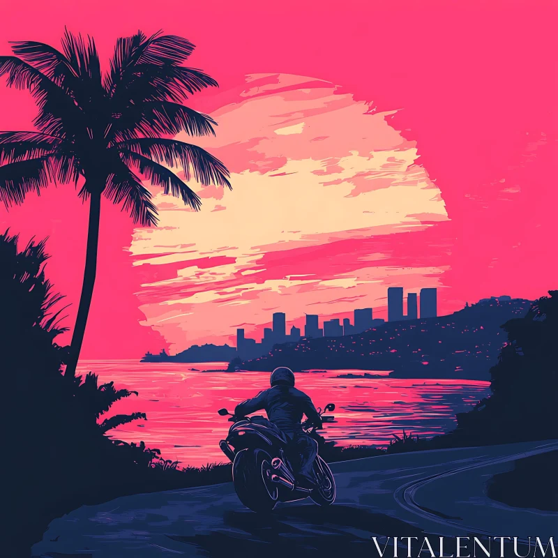 Motorcycle Sunset Cityscape AI Image