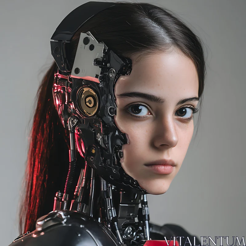 Young Cyborg with Advanced Cybernetic Features AI Image