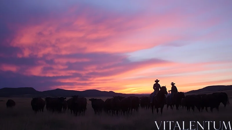 Cattle Drive at Dusk AI Image