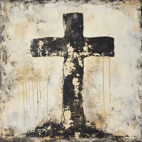 Distressed Cross on Off-White Canvas