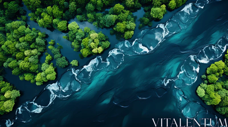 Captivating Aerial View of Green Trees and Water in 8k Resolution AI Image