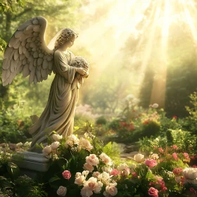 Serene Angel in Floral Garden