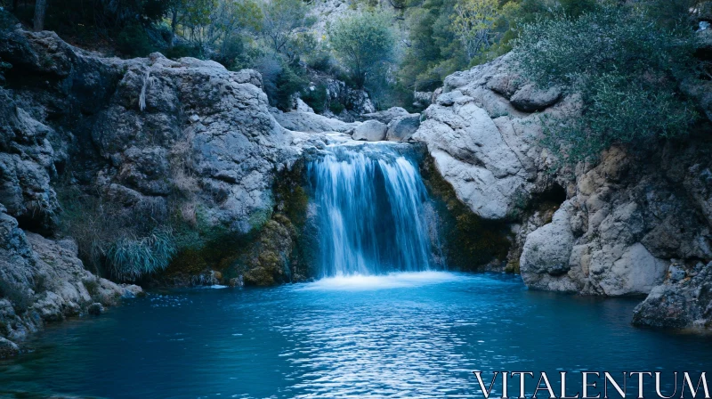 AI ART Peaceful Waterfall in Natural Rock Surrounding