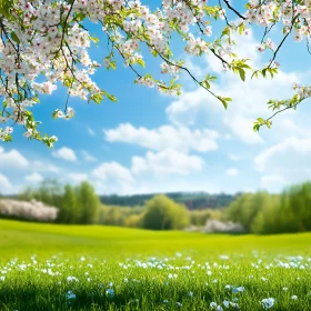 Spring Meadow Under Blossoming Branches