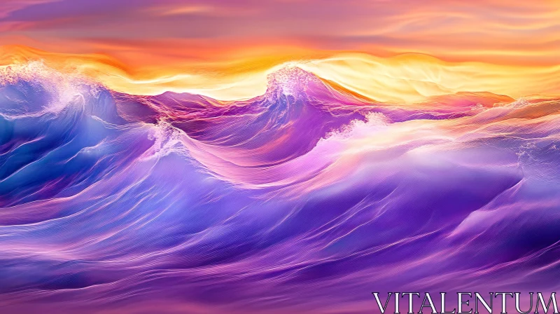 Colorful Waves with Sunset Light AI Image