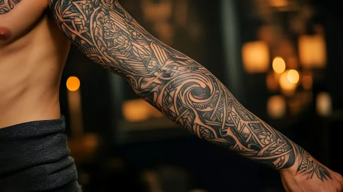 Detailed Black Ink Arm Tattoo