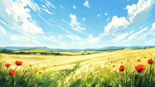 Summer Meadow with Red Poppies