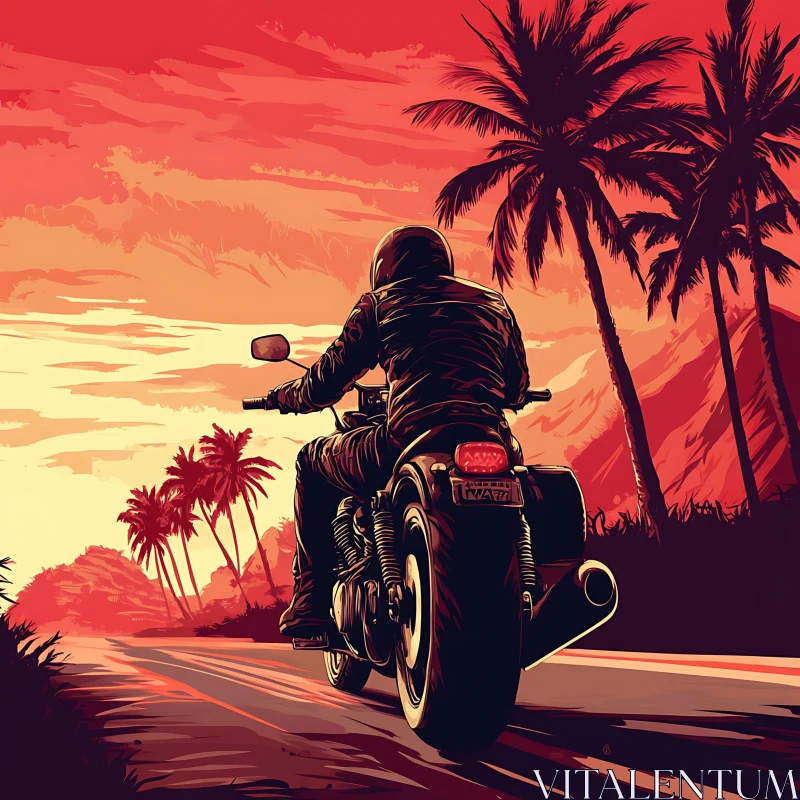 AI ART Motorcycle Ride at Sunset