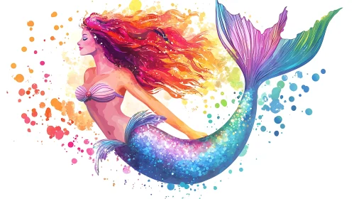 Rainbow Haired Mermaid Artistic Depiction