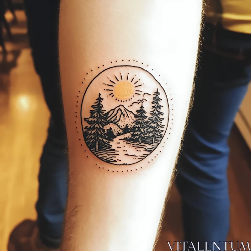 Scenic Mountain and Forest Tattoo Design AI Image