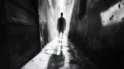 Mysterious Silhouette in Monochrome Alley