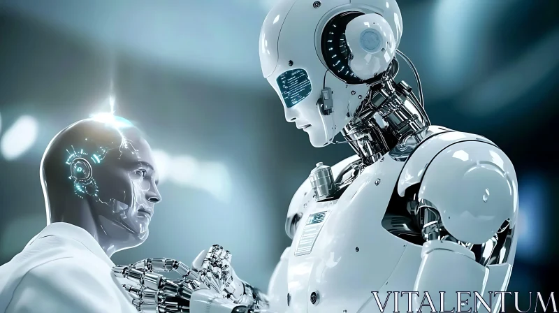 Humanoid Robot and Cyborg Communication AI Image