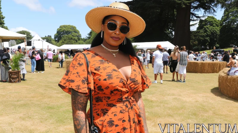 Fashionable Woman in Burnt Orange Wrap Dress | Summer Races Outfit AI Image