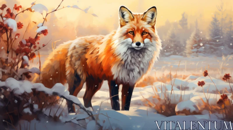 Winter Fox Art - A Snow-Covered Landscape Painting Wallpaper AI Image
