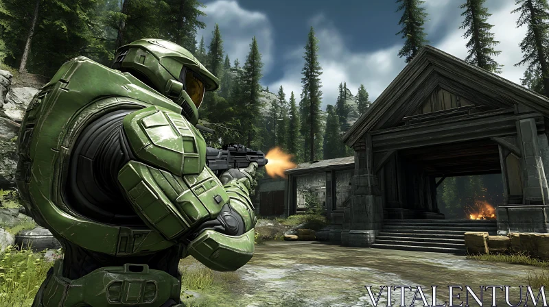 Soldier in Green Armor Shooting AI Image