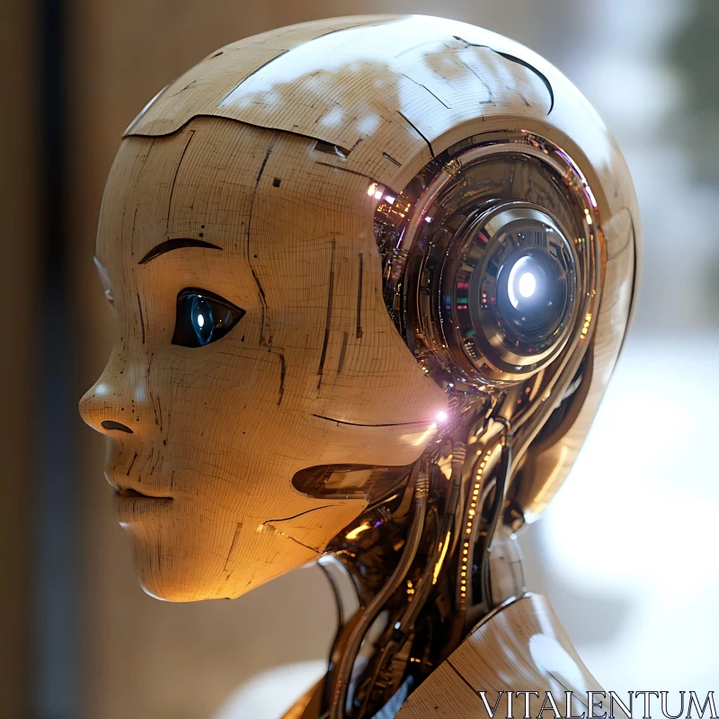 Wooden Textured Futuristic Cyborg AI Image