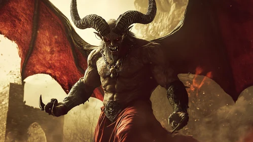 Menacing Demon Figure with Fiery Wings