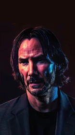 Brooding Keanu Reeves Portrait with Rich Lighting