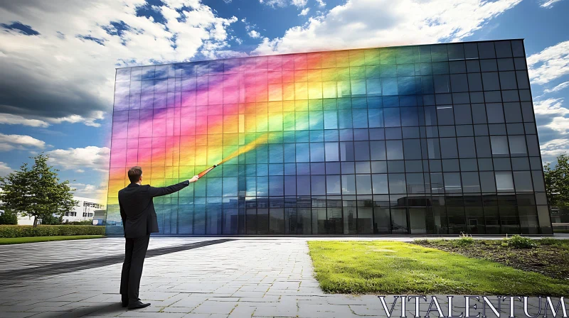 Colorful Rainbow Painted on Glass Building AI Image